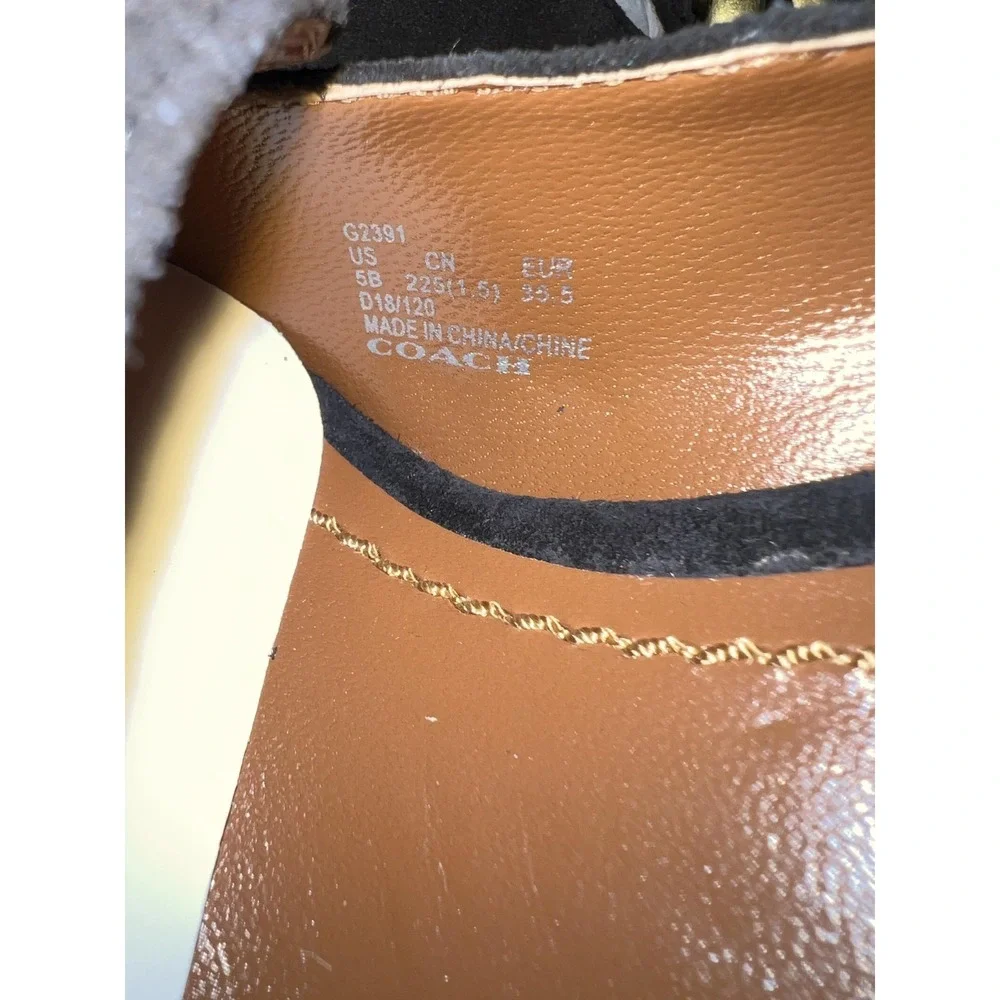 Coach Heels Womens 5 Black Suede Block Heel‎ Buckle Square Toe Pump G2391